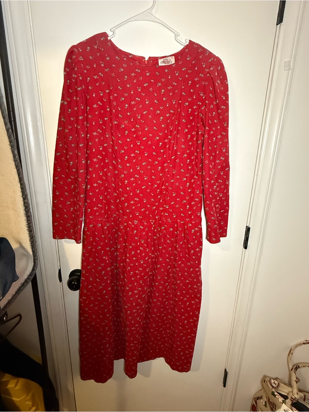 Lanz Original Red Floral Long Sleeve Midi Dress